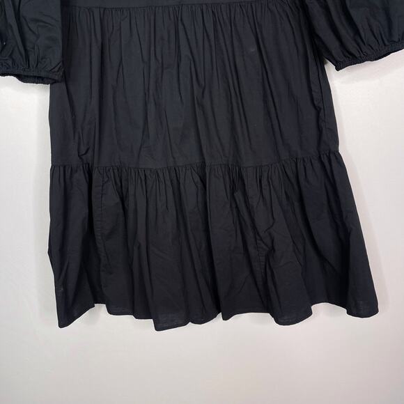 Sundry For Evereve 0 XS Black The Anywhere Dress Cotton Poplin Puff Sleeve VNeck - Picture 4 of 11